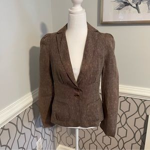 Max Edition Linen Blazer - Taupe/Brown with green floral lining - Size 2